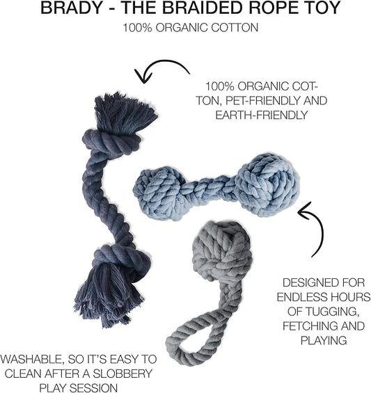 Pet Passion Brady The Rope Tug Toy 3-Pack Organic Cotton Dog Rope Pull Toys for All Pet Breeds, Navy Ombre, One Size