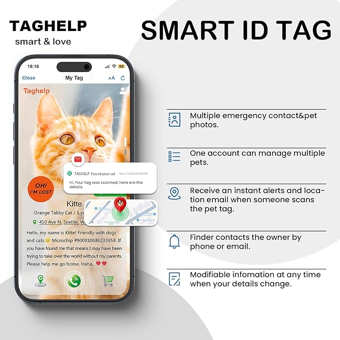 Waterproof Breakaway Cat Collar with AirTag Holder & Smart QR ID Tag - Reflective Safety Tracker Collar for Cats, Kittens, Puppies-Compatible with Apple AirTag, GPS Tracking for Girl&Boy Pets (Pink)