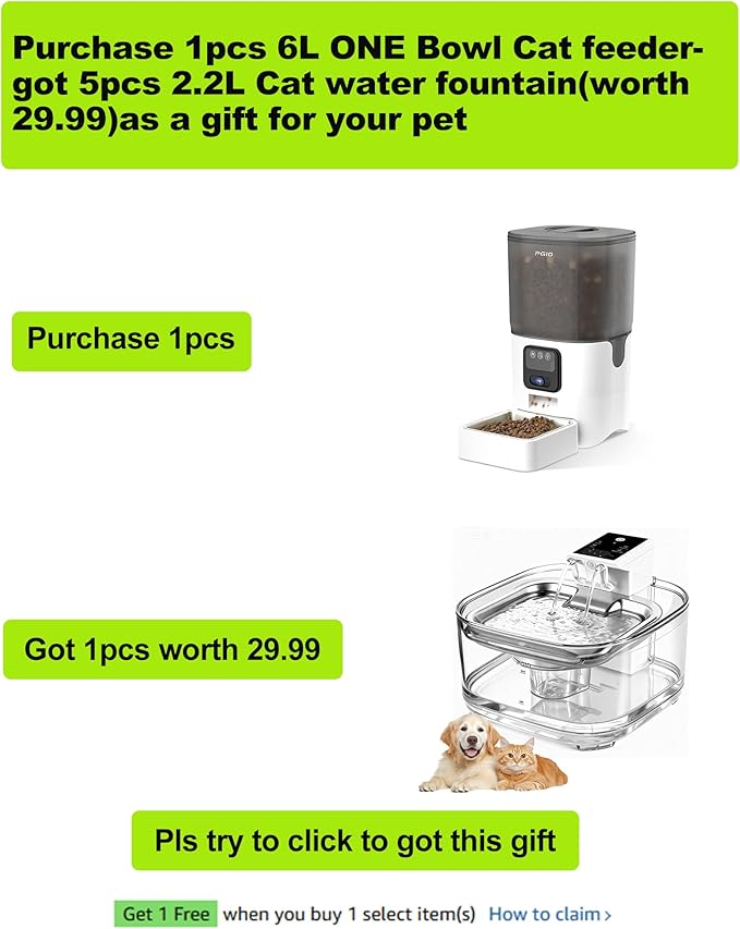 Automatic Cat Feeder with Camera, 1080P HD Video with Night Vision, 2.4G WiFi Pet Feeder for Cat & Small Dog, 2-Way Audio & Meal Call Pet Food Dispenser, Motion Capturing Auto Dog Feeder 6L
