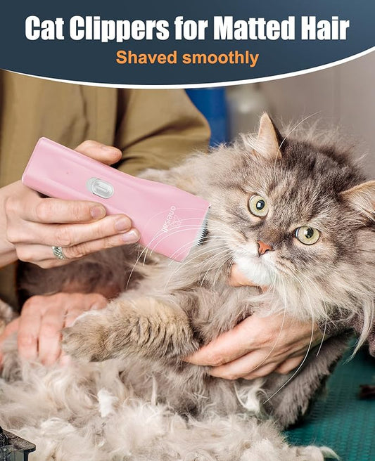 oneisall Pet Clipper for Cat Matted Hair, Pet Shaver for Cats Quiet Pet Hair Clippers Cordless Cat Clippers for Matted Hair Cat Clippers for Long Hair(Pink)