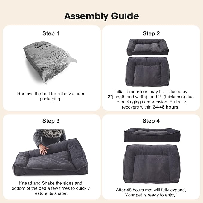 FURTIME XL Orthopedic Dog Beds Large Sized Dog, Extra Thick Supportive Comfort Pet Sofa, Ergonomic Slant Dog Couch Bed with Removable Washable Cover, Ultra Soft Surface & Non-Slip Bottom, Grey, 42"