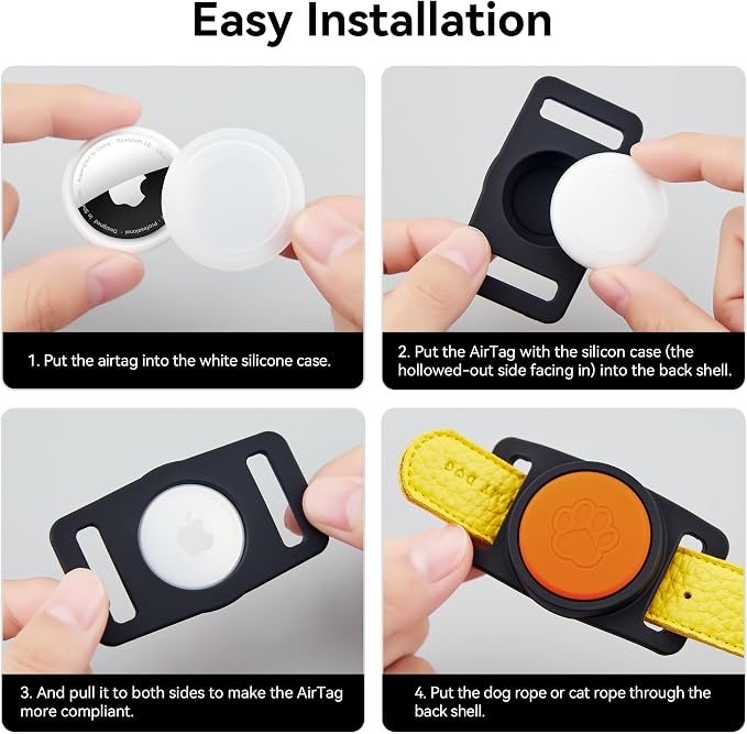GOCII for Airtag Dog Collar Holder 2 Pack,Waterproof Dog Collar Holder for Apple AirTag(Gen 1 & 2),Silicone Air Tags Case for Dog Collars(Black & Orange)
