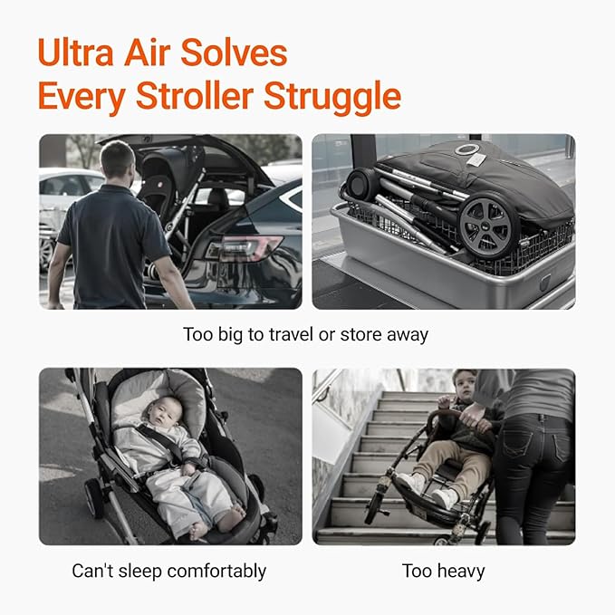 MAMAZING Ultra Air Lightweight Baby Travel Stroller with Carbon Fiber Frame, Compact & Airplane-Friendly, One-Handed Fold, 11.6 lbs, Perfect for Toddlers, Grey
