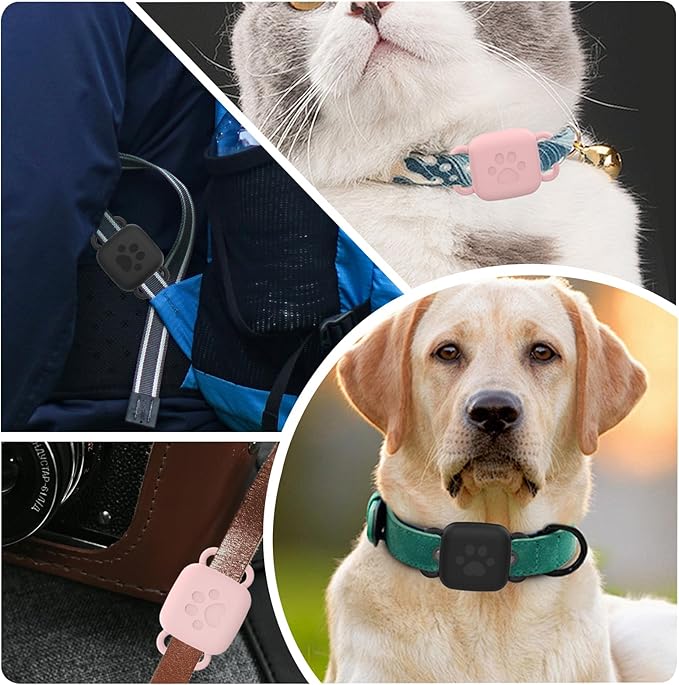 2 Pack Silicone Case for Tile Mate 2024/2022, Tracker Cover for Dog/Cat Collar Holder, Waterproof & Dustproof, Black&Pink