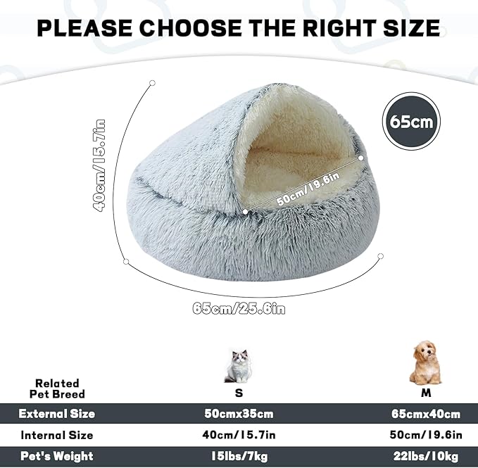 Calming Dog Bed Fluffy Plush Pet Bed Under 20 PoundοΌLarge Cave Bed Washable Non-Slip Cat Nest Pod WindproofοΌCozy Indoor Cave for Kitten Dog Non-Slip Bottom (M-25.6in)
