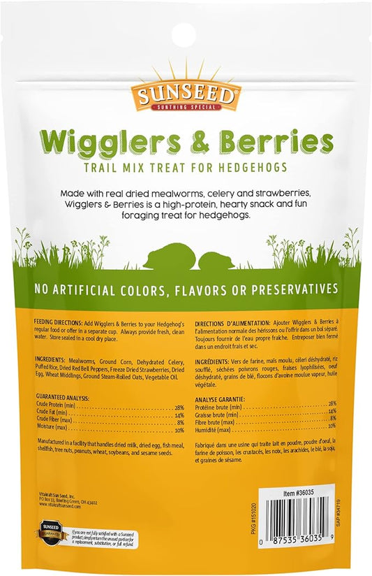 Sunseed Vita Prima Wigglers & Berries Hedgehog Treat - Mealworms for Hedgehogs - Small Animal Trail Mix Snack (Pack of 2)
