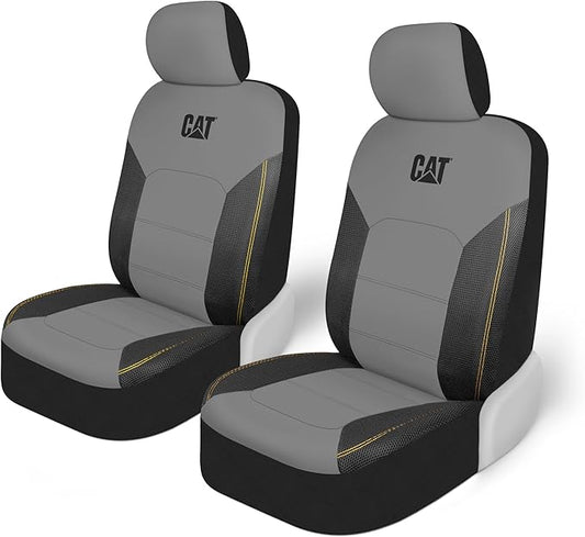CAT PU Leather Seat Covers for Cars – (2) Front Seat Covers with (4) All-Weather Heavy-Duty Floor Mats for Trucks, Cars, & SUVs Combo Set – Car Interior Protection Liners for Car Seats and Floors