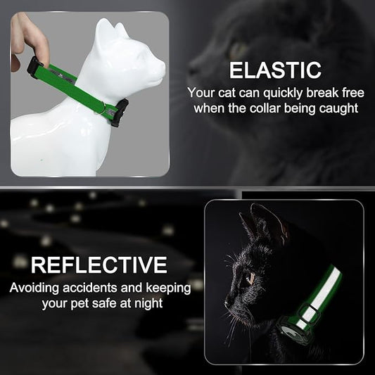 Reflective AirTag Cat Collar, Integrated Cat Tracker Collar with Air Tag Holder and Bell, Safety Elastic Band Cat GPS Collars for Girl Boy Cats, Kittens and Puppies (Emerald,S)