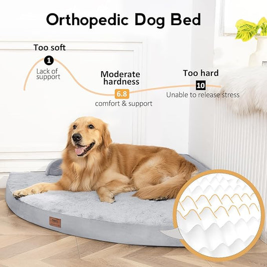 MEKIY Large Orthopedic Dog Bed with Sides XXXL Dog Beds with Removable Washable Cover Non-Slip Waterproof Pet Bed for Extra Large Dogs - Grey XXXL