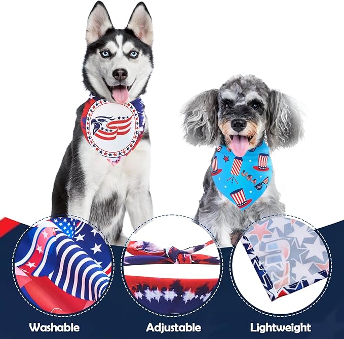 4th of July Dog Bandanas for Large Dogs 7 Pcs Sewing Hemming Patriotic Dog Bandanas Independence Day American Flag Day Dogs Drool Bibs Grooming L