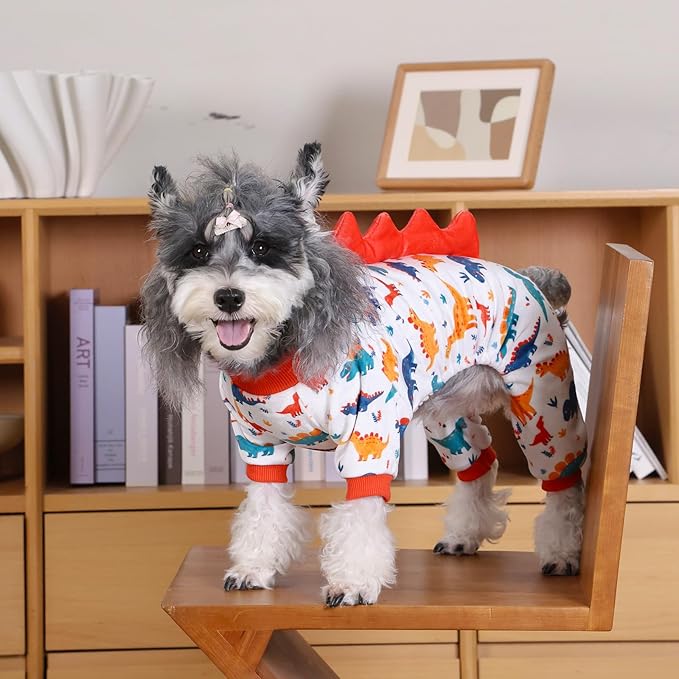 CuteBone Dinosaur Costume Dog Pajamas, Stretchy Spandex Crystal Velvet Sleepwear Coat for Small Dogs, Soft & Warm Pet Outfit Clothes for Cold Weather, Cozy Pullover Design COSP02XS