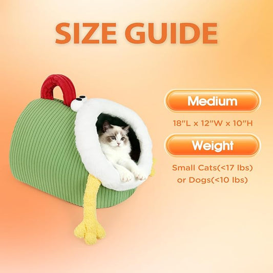 Cat Beds for Indoor Cats, Small Cave Bed for Kitten & Puppy, Warm Sleeping Nest for Pets with Plush Washable Cushion & Non-Slip Bottom(Green, Medium)