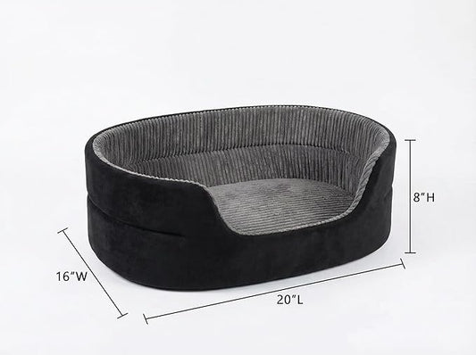 Small Dog Bed Cat Bed 16x20 Inch, Calming Pet Bed for Puppies, Teacup Dogs & Kittens, Half-Enclosed Open-Top Velvet Anti-Anxiety Bed, Machine Washable Cozy Snuggle Bed (Black)