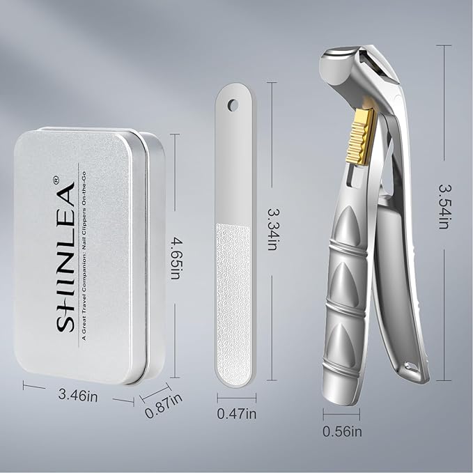 SHINLEA Nail Clippers for Seniors Thick Toenails, Professional Fingernail Toenail Clippers with Catcher, Sharp Wide Opening and Long Handle Nail Cutter Set for Men Women, Silver