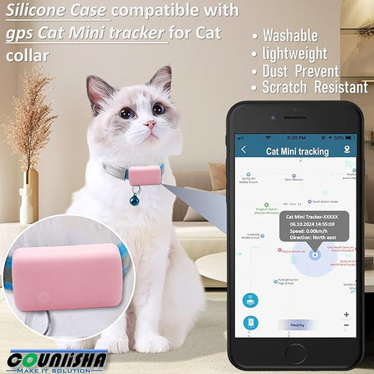 2 Pack Silicone Holder Compatible for Tractive cat Mini Tracker,Rubber Accessories Cover tag,Secure Sturdy GPS Finder Case for Dog Pet Collar (Black,Pink)