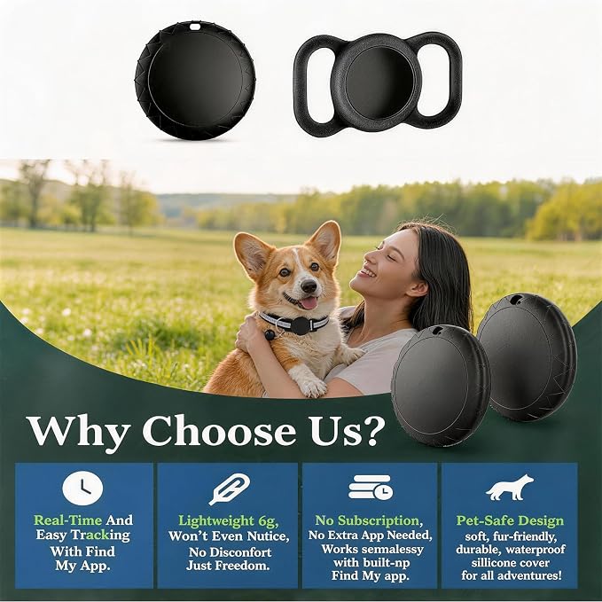 GPS Tracker for Dogs/Cat(2026 MFi Certified - Long Standby)Smart Collar with Real-Time Location - Pet Location Tracker with Holder, No Monthly Fee/No SIM Card,Works with iOS Find My,Ultra-Slim,IP68-W
