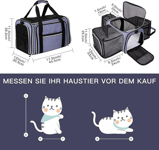 BAGLHER Cat Carrier Bag,Airline Approved Pet Carrier Soft Side Pet Travel 5 Sides Open Doors 3 Sides Expandable Foldable Dog Carrier with Fleece Pad