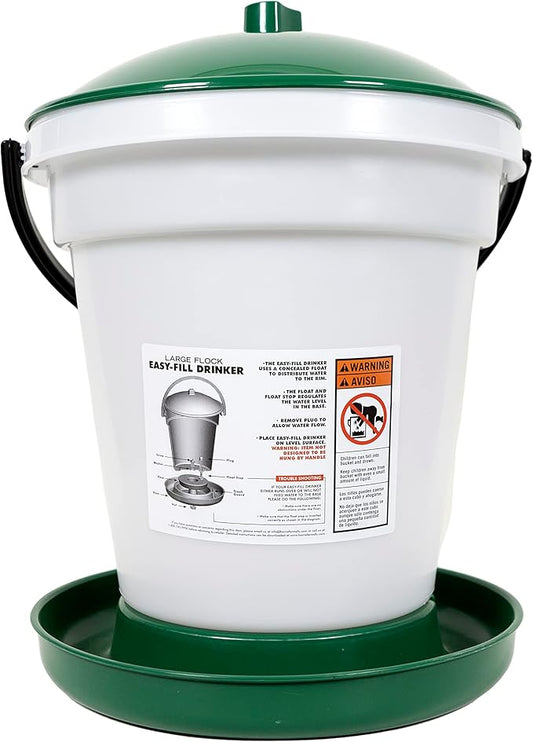 Harris Farms Large Flock Easy-Fill Poultry Drinker, Made with BPA-Free Plastic, Top Fill Design, 6.25 Gallon