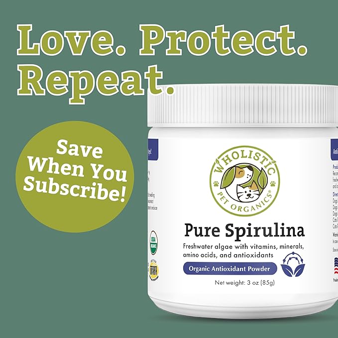Wholistic Pet Organics Spirulina Powder for Dogs and Cats - Antioxidant Support for Dogs and Cats - Immune Support Supplement, Promotes Overall Wellness - Human-Grade Superfood for Pets - 85 Scoops