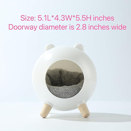 TUTU&LELE Hamster Hideout, Tiny House Hideout and Habitat, Space Elf Hiding Nest, Durable Hamster Bed with Round Thick Plush Pads, for Mice, Gerbils,Hamsters to Play, Sleep and Rest (White)