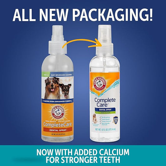 Arm & Hammer Complete Care Dog Dental Spray, Mint Flavor, Easy Brushless Dog Breath Freshener, Baking Soda Enhanced Formula for Fresh Dog Breath, 6oz - 2 Pack