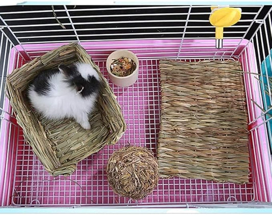 Hamiledyi 15 Pack Woven Bed Mat for Rabbits - Grass Mat & Bunny Bedding Nest - Natural Chew Toy Bed for Guinea Pig Chinchilla Squirrel Hamster Cat Dog and Small Animal