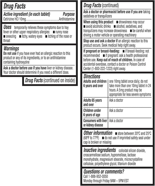 HealthA2Z® Allergy Relief | Cetirizine 10mg | All Day Allergy Relief | Indoor & Outdoor | Relief from Itchy Throat, Sneezing, Runny Noses (150 Count (Pack of 1))