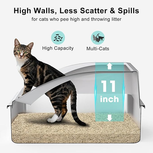 2 Pack Stainless Steel Litter Box | XL Enclosed Cat Litter Boxes with Lid for Big Cats and Multi-Cats | High Sided, Anti-Urine Leakage | Non-Stick Bottom(Silver Gray)