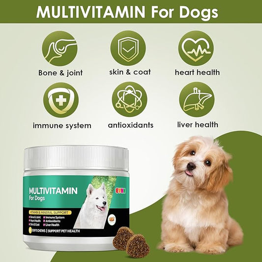 Multivitamin for Dogs,Dog Multivitamin Chews with Essential Vitamins & Minerals - Skin & Coat Health, Immune Support, Heart & Liver Care, Chicken Flavor, 120 Count
