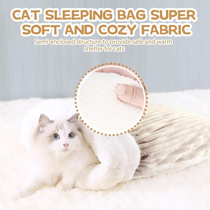 Cat Sleeping Bag, Cat Sleeping Bag for Indoor Cats, Soft Plush Sack Self Warming Cave Bed for Indoor Cats, Tunnel Pet Hideaway Calming Bed, Size L (Brown)