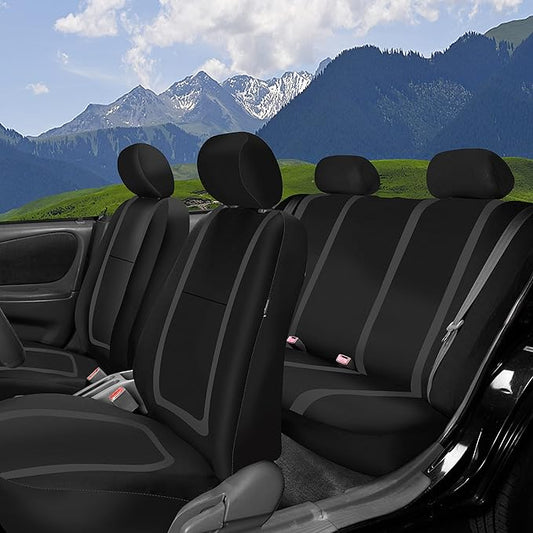 FH Group Car Seat Covers Full Set Cloth - Universal Fit Automotive Covers, Low Back Front Solid Cover, Washable Cover for SUV, Sedan and Van Black