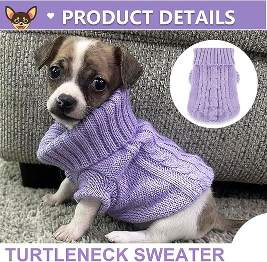 2 Pack Dog Sweaters for Small Dogs, Chihuahua Yorkie Sweater, Puppy Clothes Winter Warm Pullover Clothing, Pet Cat Cold Weather Puppy Cold Outfits (Beige+Purple Small)