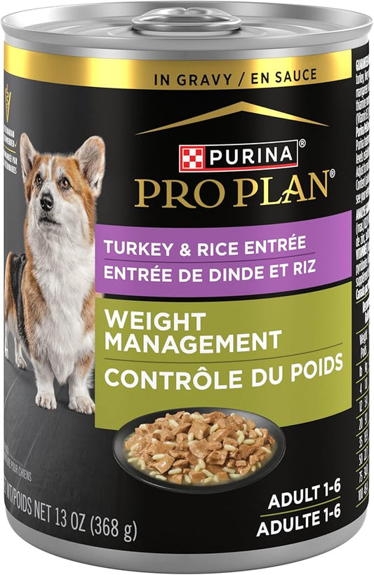 Purina Pro Plan Weight Management Wet Dog Food Turkey and Rice Entree in Gravy - 13 oz. Cans,(Pack of 24)