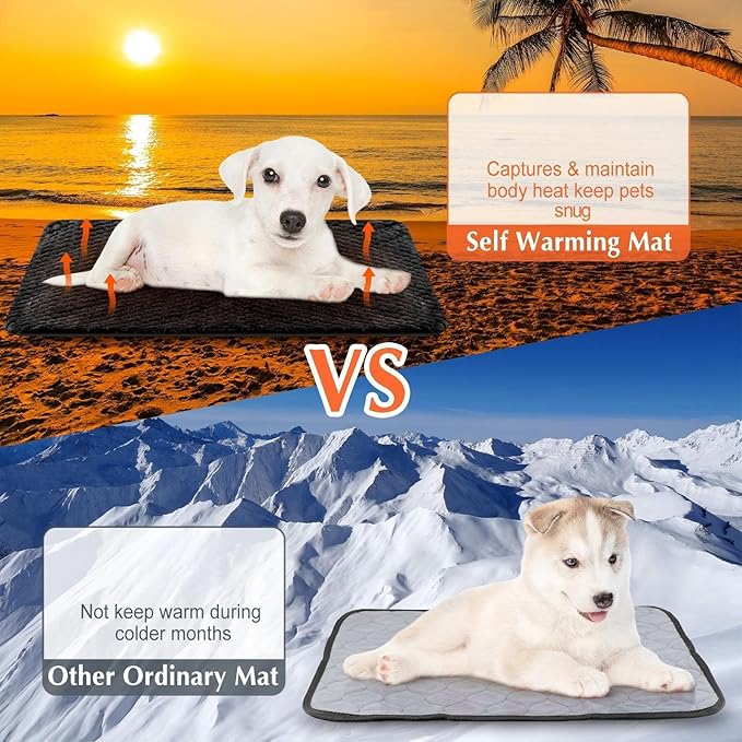 Drydiet 4 Pcs Self Heating Cat Pad Self Warming Cat Bed Dog Heating Pad Washable Thermal Pet Mat for Indoor Outdoor Pet 16 x 20 Inch Removable Non Slip(Black)