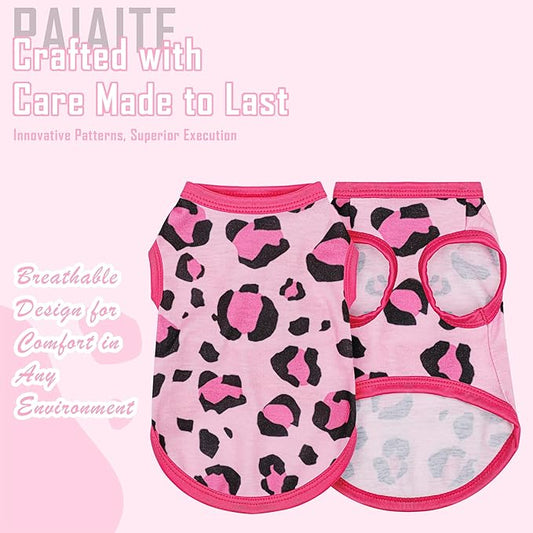 Adorable Pink Leopard Dog Shirt: Lightweight Polyester Cartoon Puppy Vest, Small Medium & Large Dog T-Shirt, Summer Pet Clothes, Cute Dog Apparel, Breathable Dog Tank Top XS