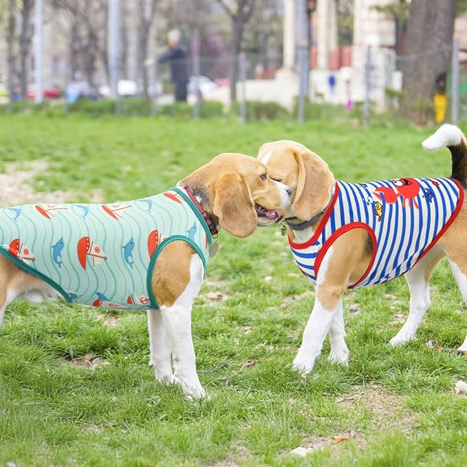 4-Pack Dog Ocean Style Shirts Puppy Summer Tank Tops Cute Ocean Animals Sailboat Pattern Outfits for for Small Dogs Boy Girl Dog Cooling Clothes for Small Medium Dogs XL