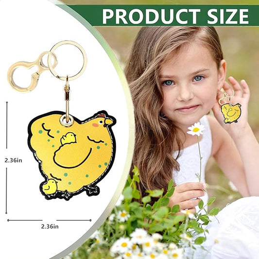 Leather Airtag Keychain Case Holder,Cute Protective Apple Air Tag Cover with Key Ring,Anti-Scratch Hidden Finder GPS Tracker Case for Wallet Keys,Bag,Pets,Backpack(ChickC)