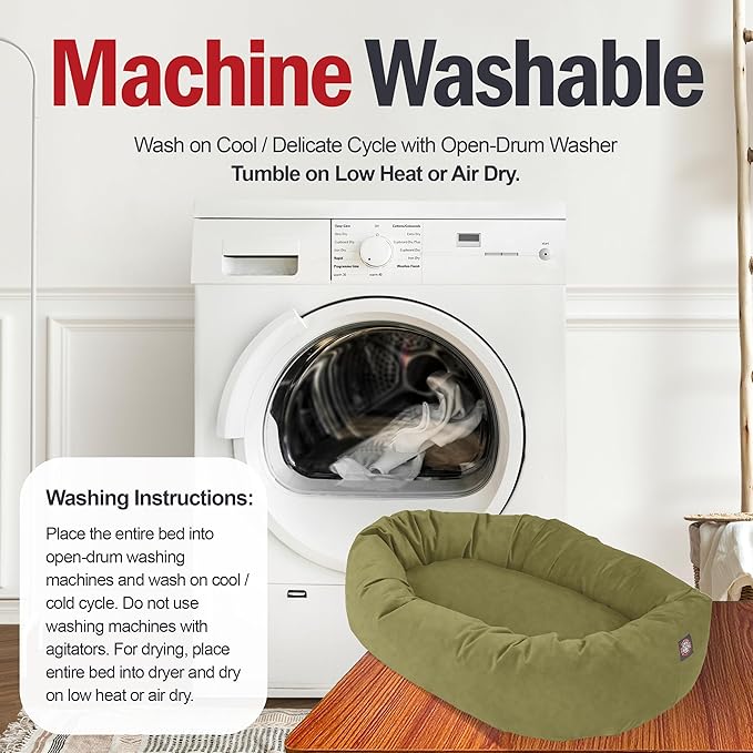 Majestic Pet 32 Inch Suede Calming Dog Bed Washable – Cozy Soft Round Dog Bed with Spine Support for Dogs to Rest Their Head - Fluffy Donut Dog Bed 32x23x7 (Inch) - Round Pet Bed Medium – Sage (2025)