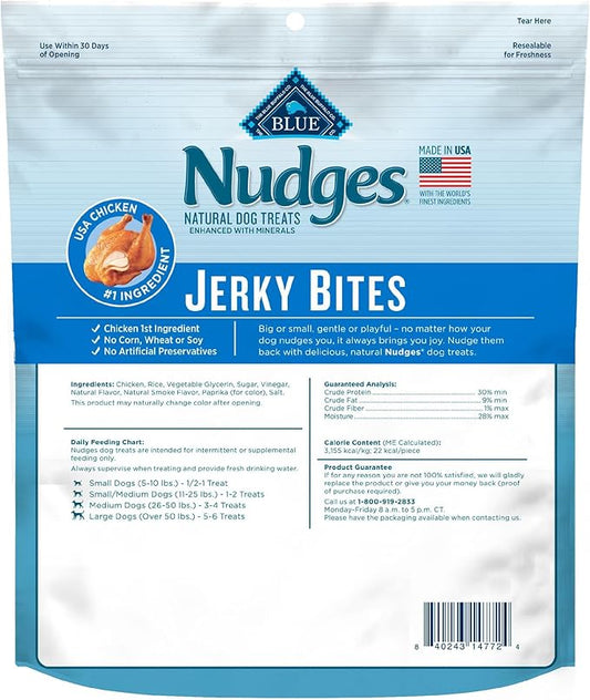 Blue Buffalo Nudges Jerky Bites Dog Treats, Made in The USA with Natural Ingredients, Bite-Sized Pieces, Chicken, 5-oz Bag (Pack of 2)