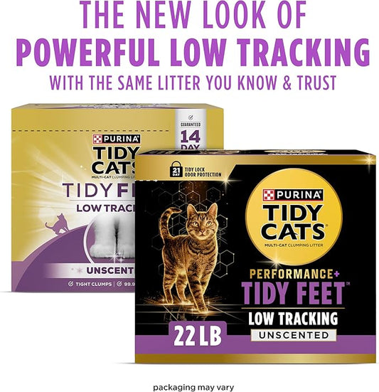 Purina Tidy Cats Performance Plus Feet Unscented Low Tracking, Clumping, Odor Control Kitty Litter - 22 lb. Box