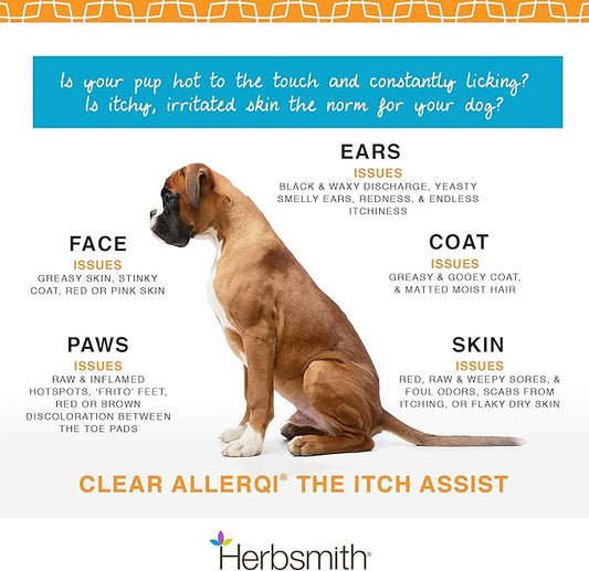 Herbsmith Clear AllerQi – Allergy Aid for Cats and Dogs – Pet Allergy Support – Anti Itch Pills for Dogs and Cats – 500g Powder