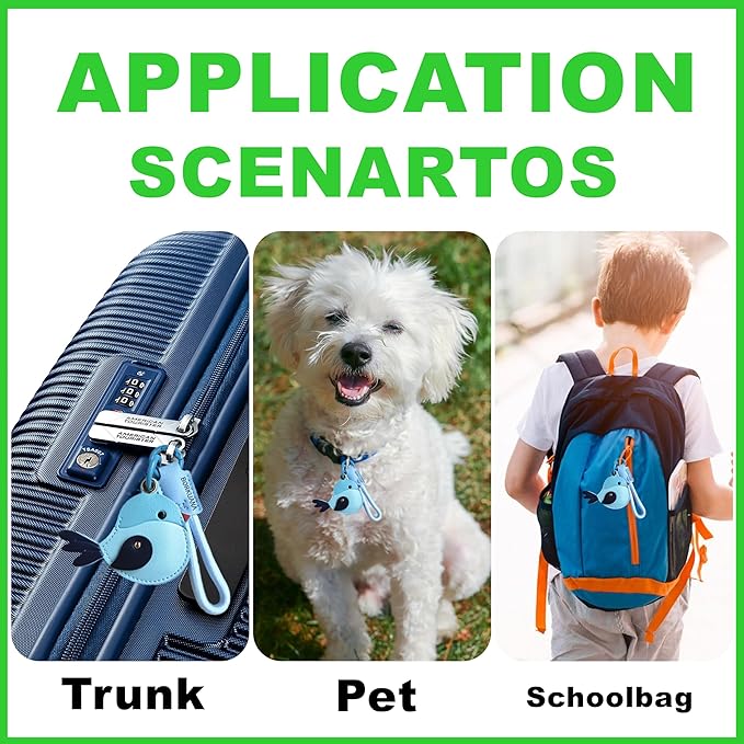 Leather Keychain Holder Case Compatible with AirTag,Cute Protective Cover with Keyring and Lanyard,Anti-Scratch Finder GPS Tracker Case for Wallet Keys,Bag,Pets,Backpack(Blue Bird)