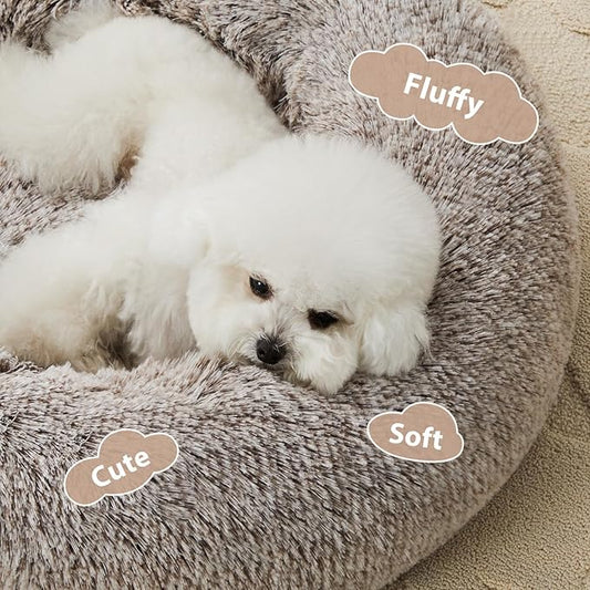 WNPETHOME Donut Dog Beds Large Sized Dog,Anti-Anxiety Caming Large Pet Bed,Fluffy Faux Fur Plush Puppy Bed,Warming Cozy Soft Round Bed for Pet, Cat Cuddler Cushion