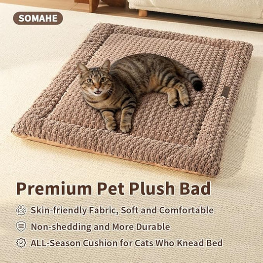 Plush Cat Kneading Bed Mat, Premium Plush Fabric Bed with Non-Slip Bottom, 3cm Thick All-Season Cushion for Cats Who Knead, Machine Washable Anti-Static Pet Bed, 23x15 Inch, Coffee