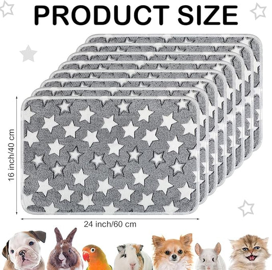 Tudomro 8 Pcs Guinea Pig Blankets Washable Small Pet Fleece Bedding Cage Liners Double Sided Pet Reusable Sleep Mat Pad Cover for Ferret Chinchilla Furniture Protection(Grey Star,16 x 24 Inch)