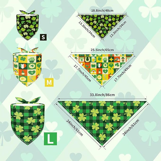 St Patricks Day Dog Bandanas for Small Dogs Breed 7 Pcs Stitching Edge Shamrocks Dog Bandanas Adjustable Scarves Grooming S