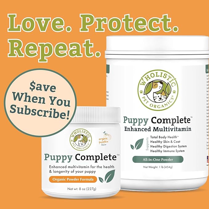 Wholistic Pet Organics Puppy Complete - Dog Multivitamin Powder - Daily Dog Vitamins and Supplements for Homemade Food - Immune System, Skin, Coat & Overall Health - All Breeds of Puppies - 45 Scoops