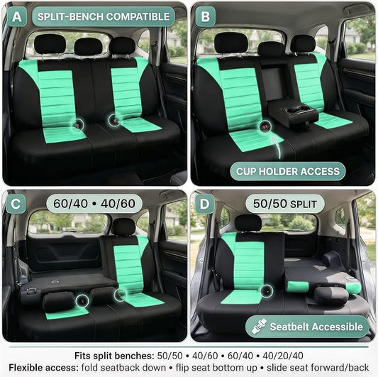 FH Group Automotive Car Seat Covers Rear Set Premium 3D Air Mesh Seat Covers, Airbag Compatible and Split Bench Cover Universal Fit Interior Accessories for Cars Trucks and SUVs - Mint