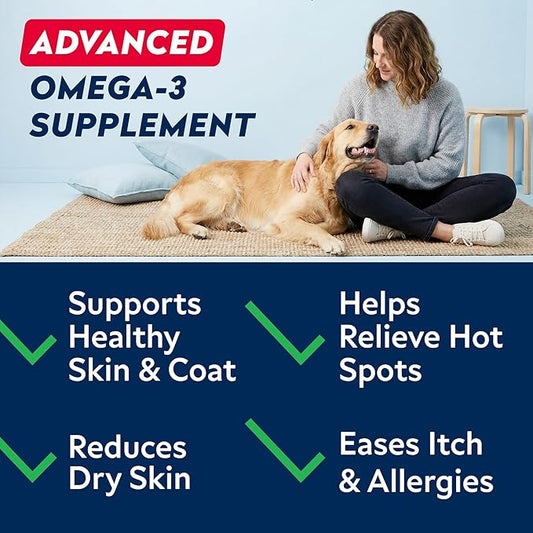 StrellaLab Omega 3 for Dogs - (180Ct) Fish Oil Treats - Allergy & Itch Relief Skin & Coat Supplement - Dry Itchy Skin, Anti Shedding & Hot Spots Treatment - Pet Salmon Oil Chews - Chicken Flavor