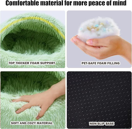 FORMYCATIE Cat Beds for Indoor Cats,Cat Cave for Puppy and Kitty,Calming Small Dog Bed for Small Dogs with Cover Cave,Cozy Warming Fluffy Washable Anti-Slip Pet Sleeping Bag(20 * 20inch,Green)